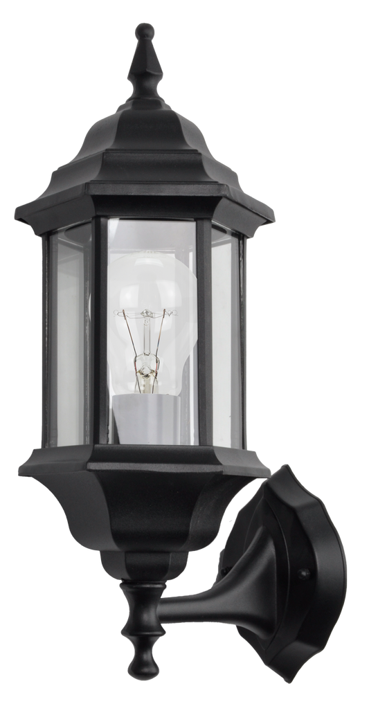 Aplique Pollux fabricado en aluminio color negro, ideal para iluminar exteriores con estilo