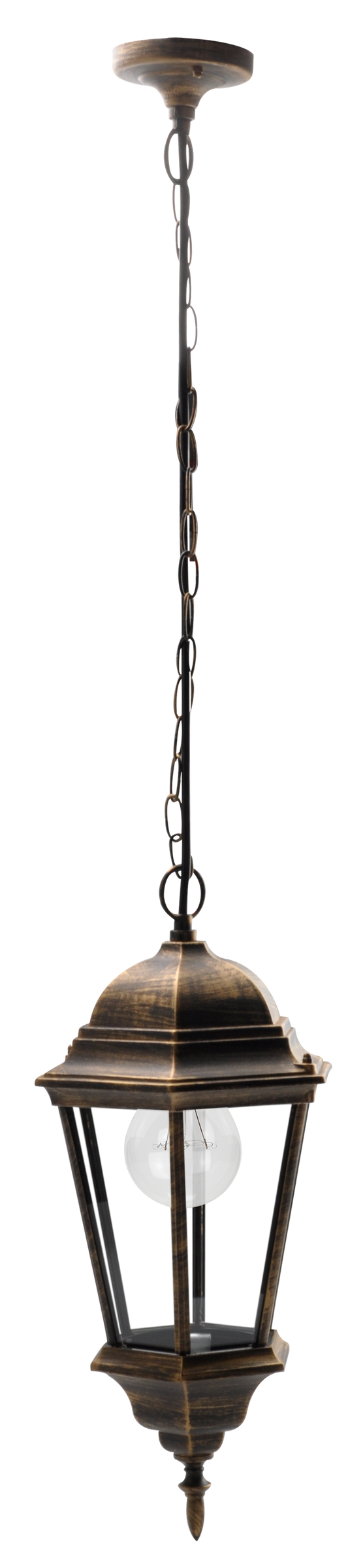 Colgante exterior Regulus de aluminio, negro y oro, IP44, Fabrilamp. Iluminación exterior elegante y resistente.