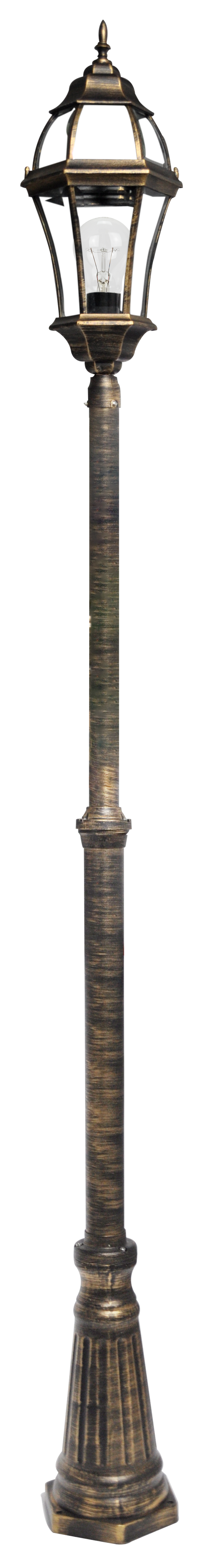 Farola exterior de aluminio Becrux en color negro y oro, modelo 149641016 de Fabrilamp, disponible en luzguru.com