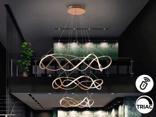 Lámpara Colgante LED Molly 3 Aros 110 cm Oro Rosa Dimable Schuller en ambiente decorado | Schuller