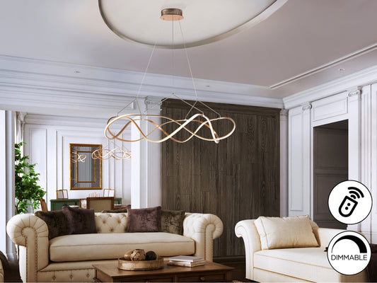 Lámpara Colgante LED Molly 110 cm Oro Rosa Dimable Schuller en ambiente decorado | Schuller