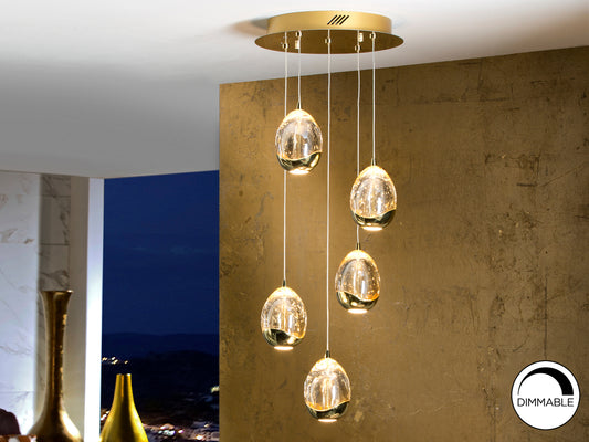 Lámpara Colgante Rocío 5 Luces LED Oro y Champán Schuller en ambiente decorado | Schuller