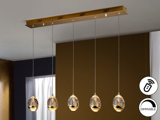Lámpara Colgante LED Rocío 5 Luces Dorada y Champán Schuller en ambiente decorado | Schuller