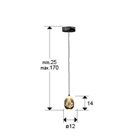 Medidas Lámpara Colgante Individual Rocío de Schuller (Rocío) en color Negro Mate y Oro con tulipa de cristal con burbujas - Ref 784351.
