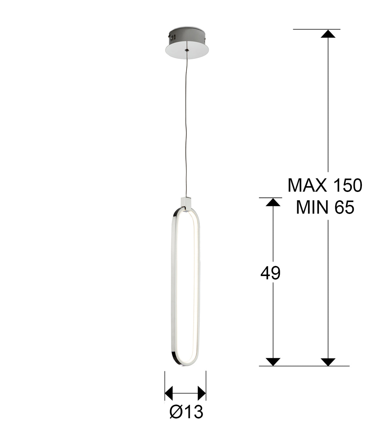 Plano con medidas de Lámpara Colgante LED Colette 13W Cromo Schuller
