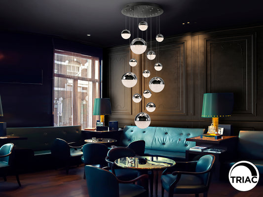 Lámpara Colgante LED Sphere 14 Luces 60 cm Cromo Dimable Schuller en ambiente decorado | Schuller