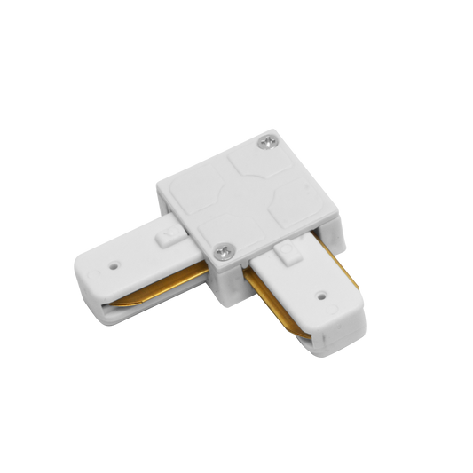 Conector Pindal fabricado en aluminio color blanco, ideal para sistemas de iluminación