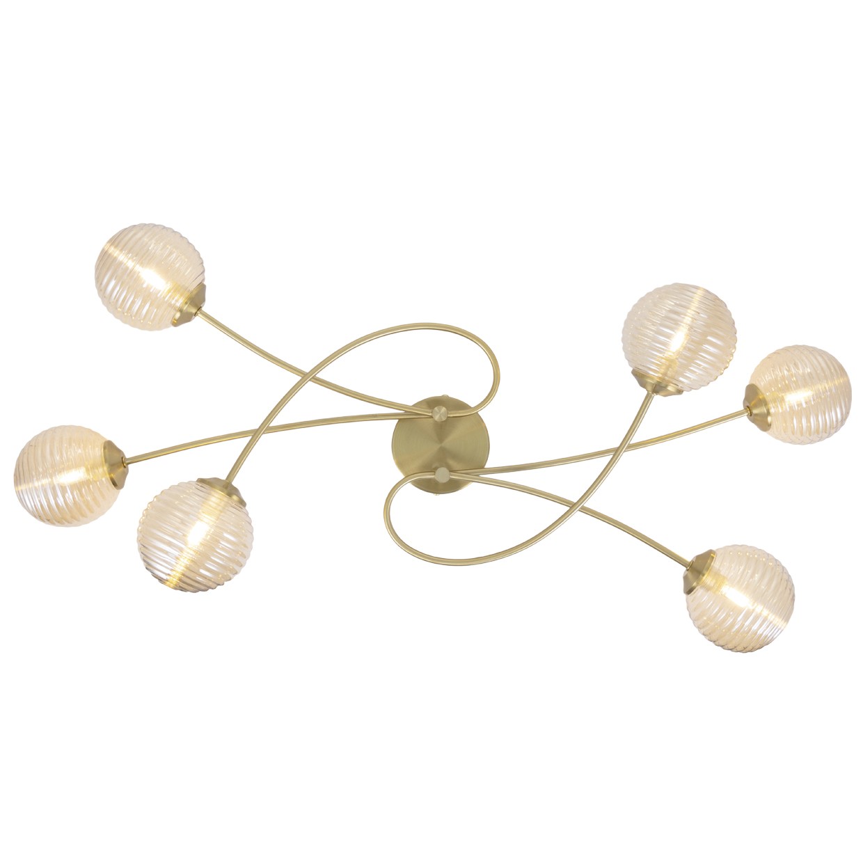 Plafon 6L Roche latón ámbar ALEMAR - Vista principal con tulipa cristal