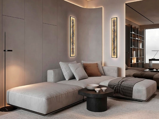 Aplique LED Stone 100 cm CCT Negro y Pizarra Schuller en ambiente decorado | Schuller