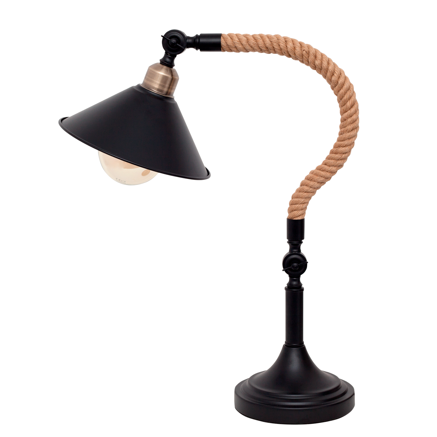 Lámpara Cabo fabricada en cuerda color negro, ideal para salón
