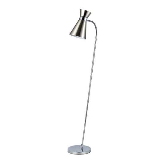 Lámpara de pie Petra fabricada en metal color niquel/cromo, ideal para salón