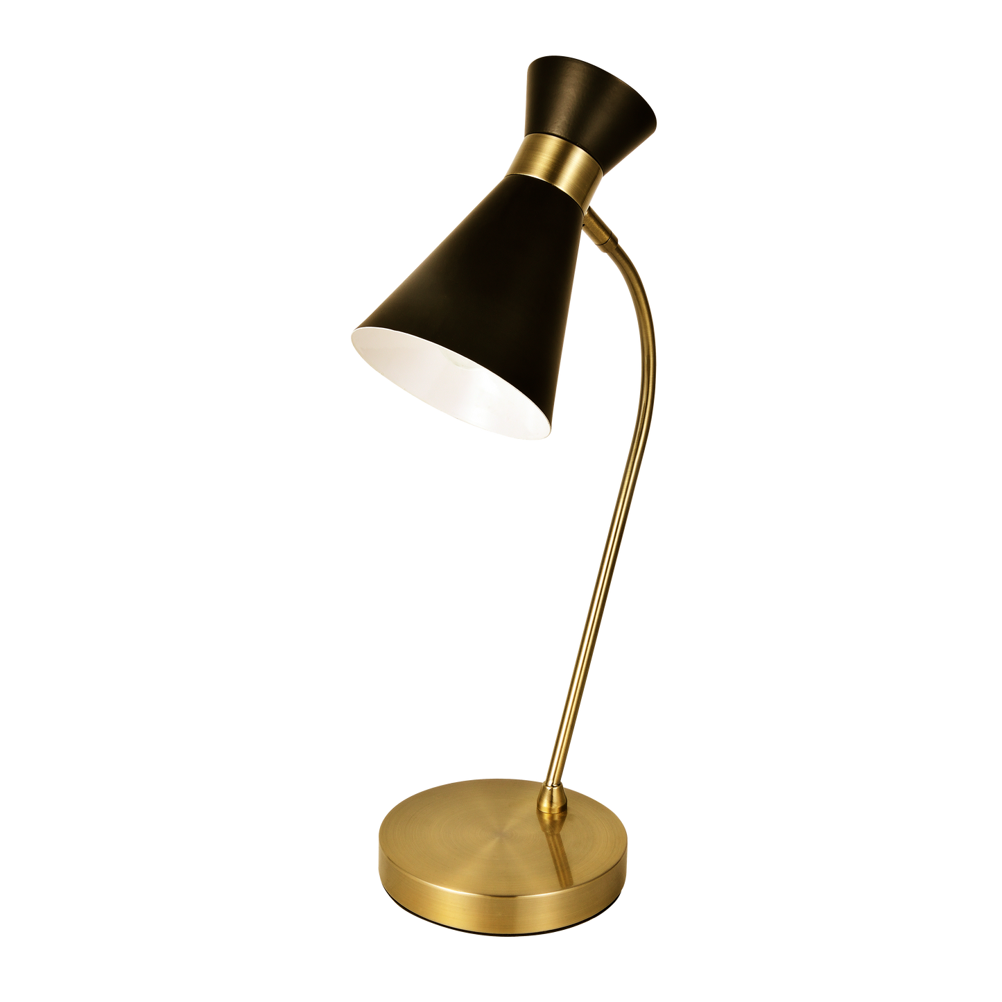Flexo Petra fabricado en metal color negro y cuero, ideal para iluminar tu escritorio