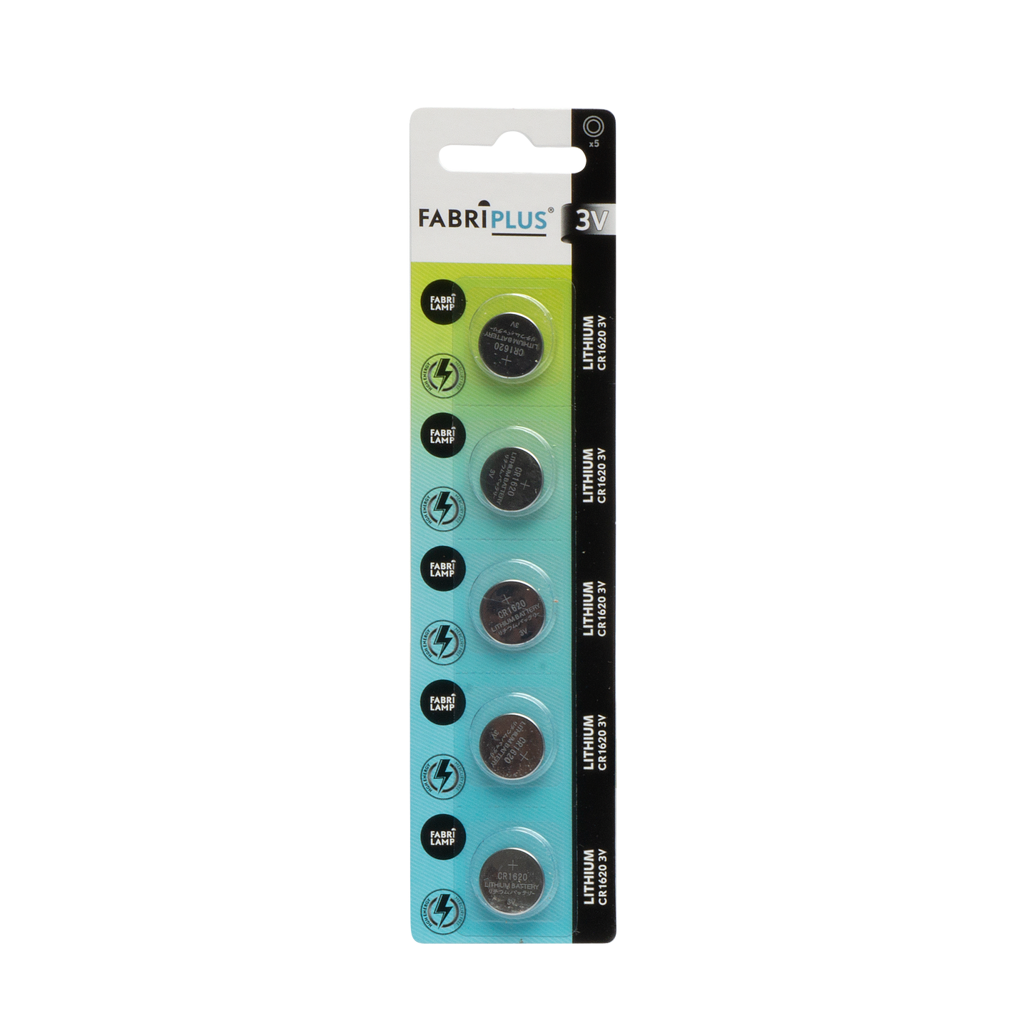Pila de botón CR1620 3V Fabriplus con voltaje constante para uso diario