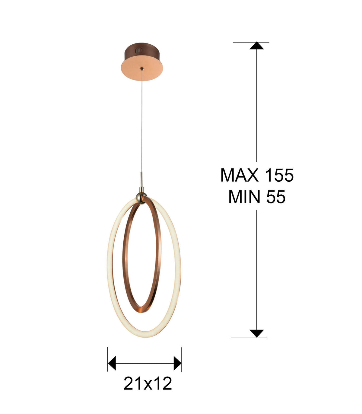 Plano con medidas de Lámpara Colgante LED Ocellis 22W Oro Rosa Schuller