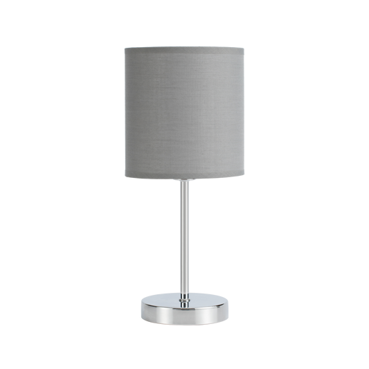 Lámpara Chanza fabricada en metal color cromo con pantalla gris