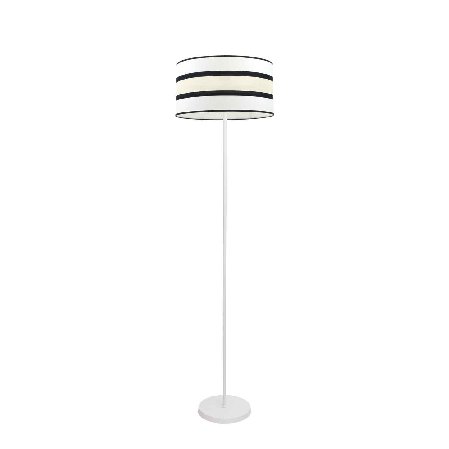 Lámpara de pie Karla fabricada en metal y textil color blanco y beis