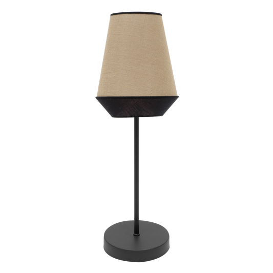 Lámpara de mesa hecha en textil y metal color saco y negro