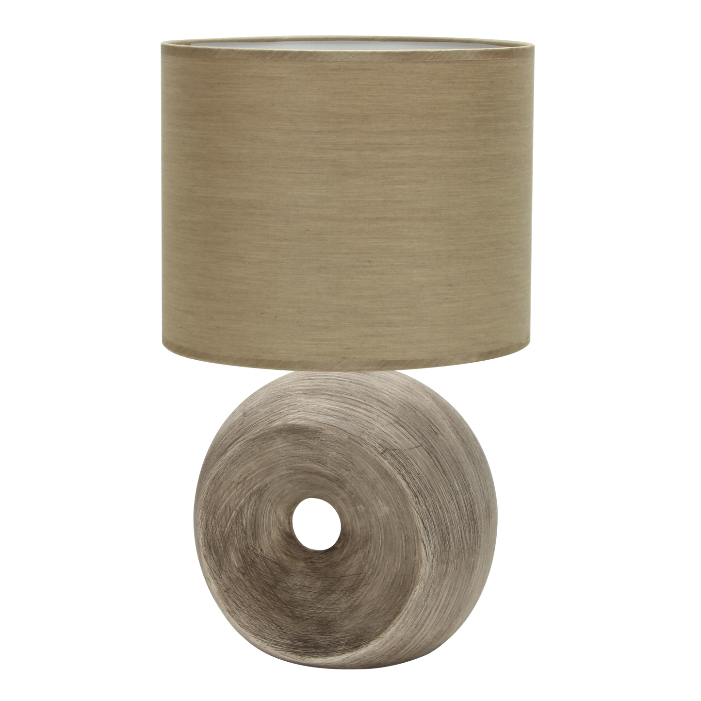 Lámpara hecha en cerámica color beige con pantalla textil, ideal para salones