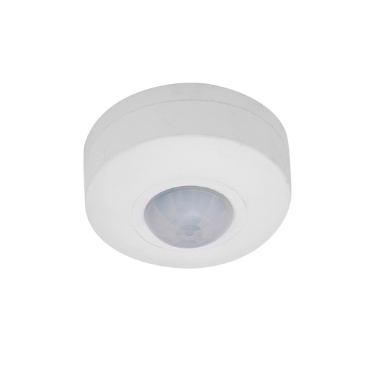 Sensor de movimiento Fabrilamp IP20 blanco, alcance de 6 metros y ángulo de 360 grados.