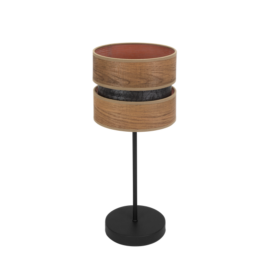 Lámpara Colet fabricada en metal y textil color negro y madera oscura