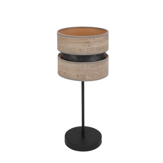 Sobremesa Colet fabricada en metal y textil, color negro y madera gris, ideal para dormitorio