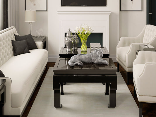 Figura decorativa Leona en ambiente de Schuller (Leona) en color Plata con textura de pedrería - Ref 946438.