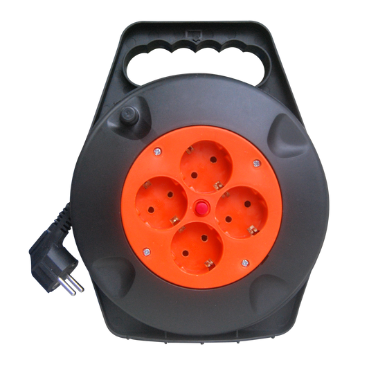 Enrollacable 4 enchufes, 5 metros, cable de cobre, termostato de seguridad, Fabrilamp, luzguru.com