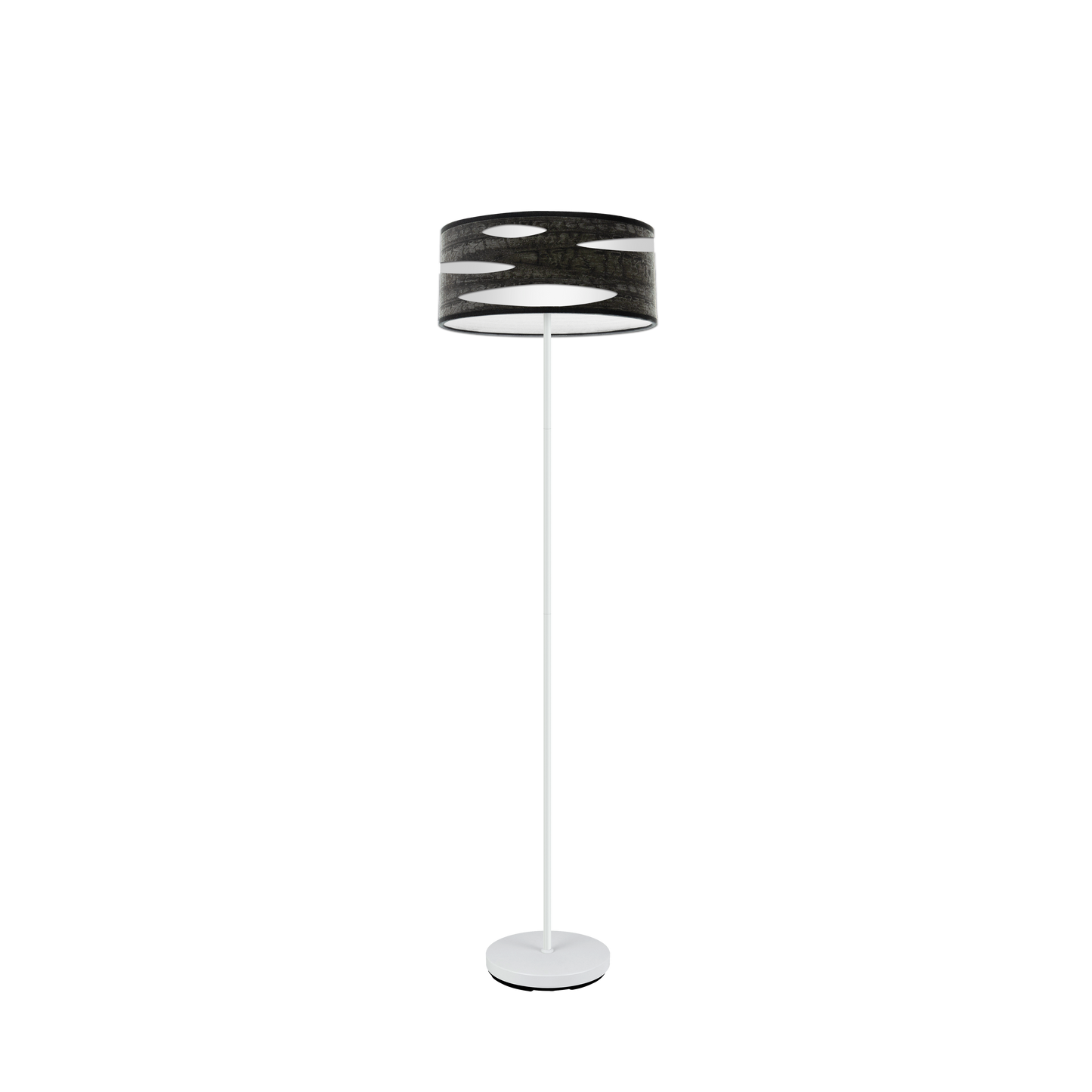 Lámpara Odra fabricada en metal color blanco y textil imitación madera negra