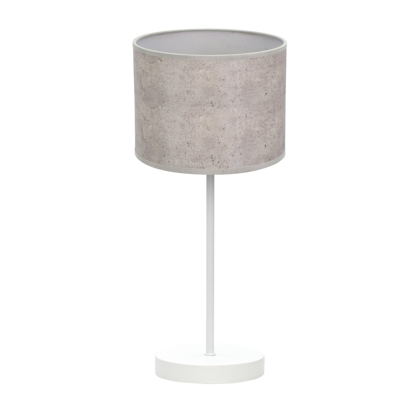 Lámpara Jerte fabricada en metal color blanco y pantalla textil cemento gris
