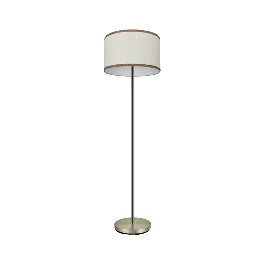Lámpara de pie Soprano fabricada en metal color cuero con pantalla textil beige