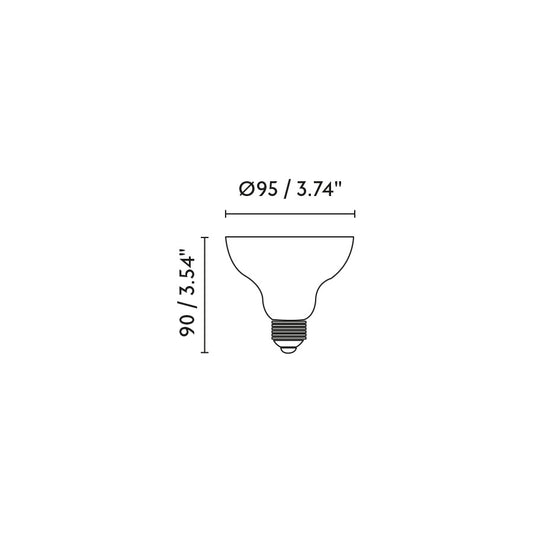 Plano con medidas de Bombilla LED PAR30 E27 OSRAM 10W 2700K 36º Regulable FARO