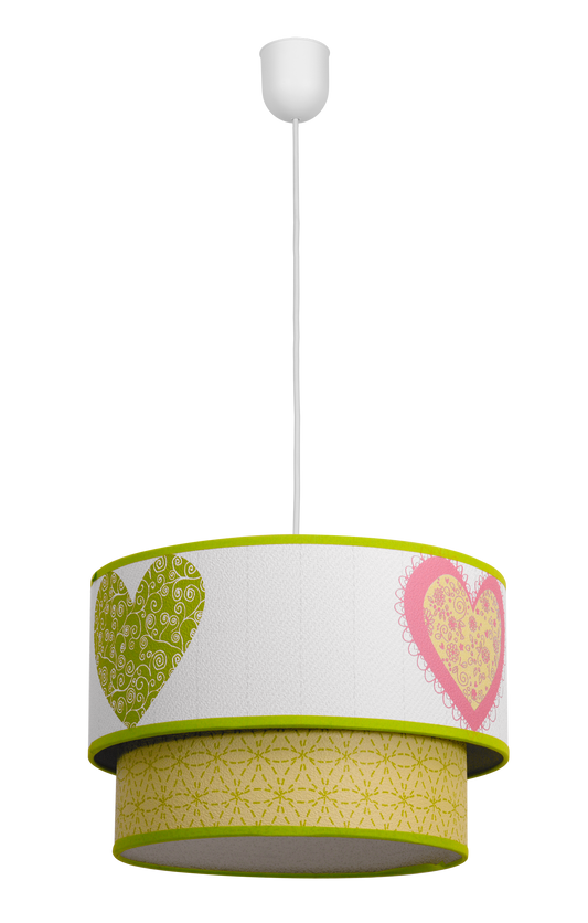 Lámpara colgante corazones fabricada en textil color verde