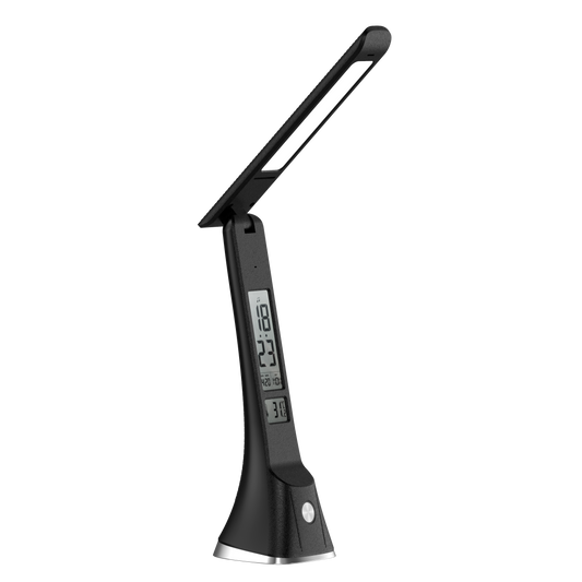 Flexo Apofilita fabricado en ABS color negro, ideal para iluminar tu mesa de trabajo.