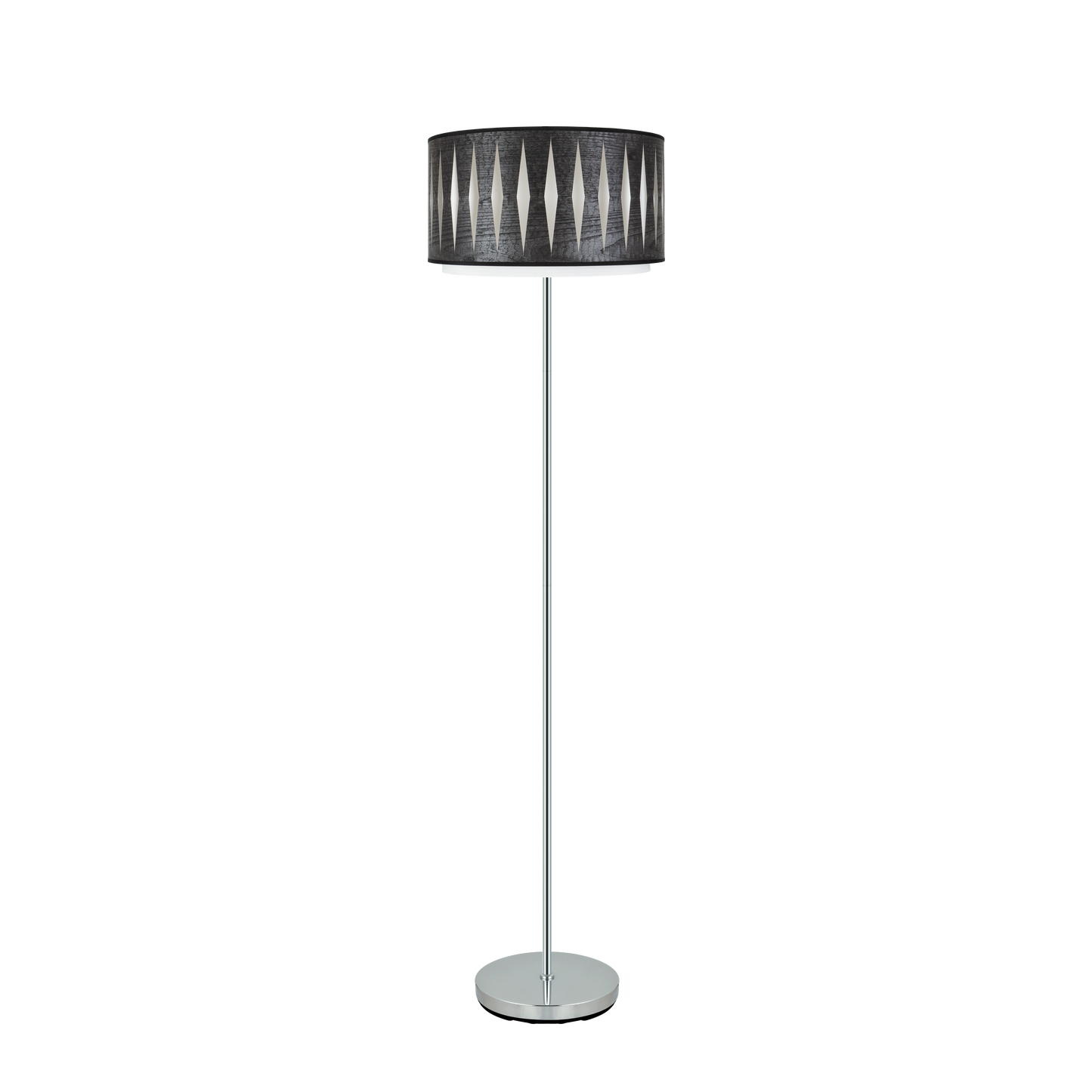 Lámpara de pie Alexandra fabricada en metal y textil color cromo y madera negra