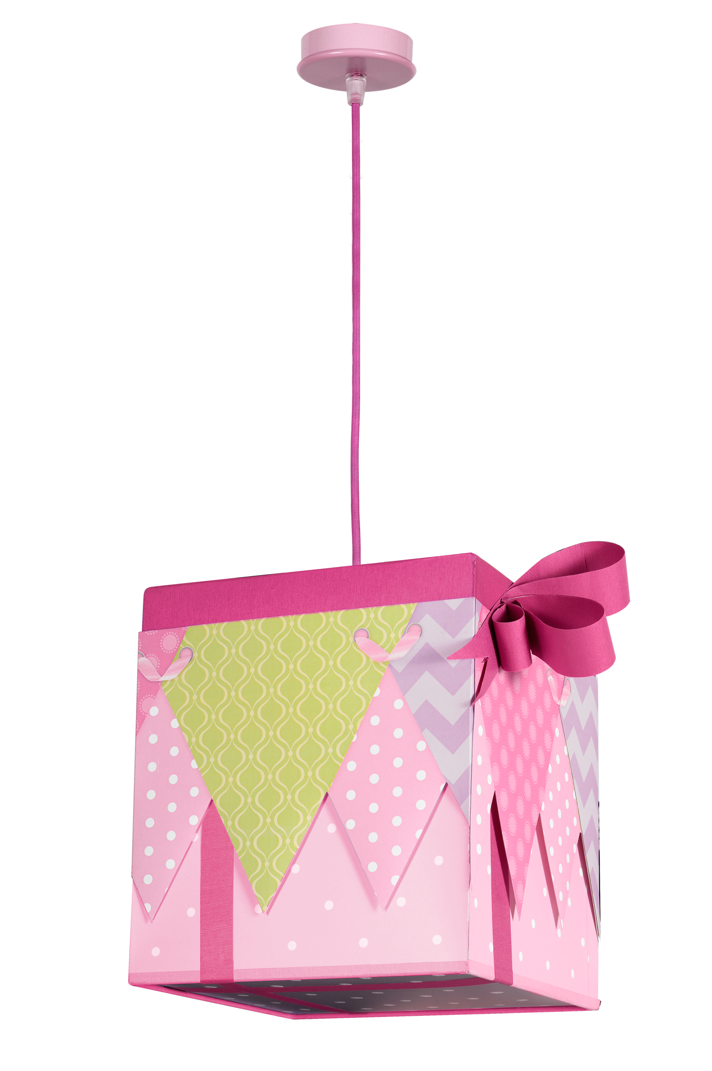 Lámpara colgante infantil fabricada en rosa color rosa, ideal para dormitorio