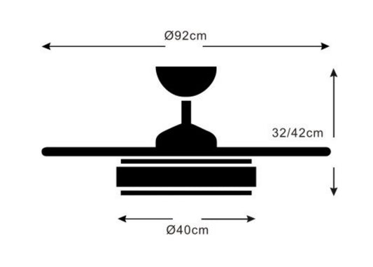 Medidas Ventilador de techo Ambra-S de PB Lighting (Ø92cm) Blanco, con luz LED CCT, app Fan Lamp Pro y mando - Ref PB80511.