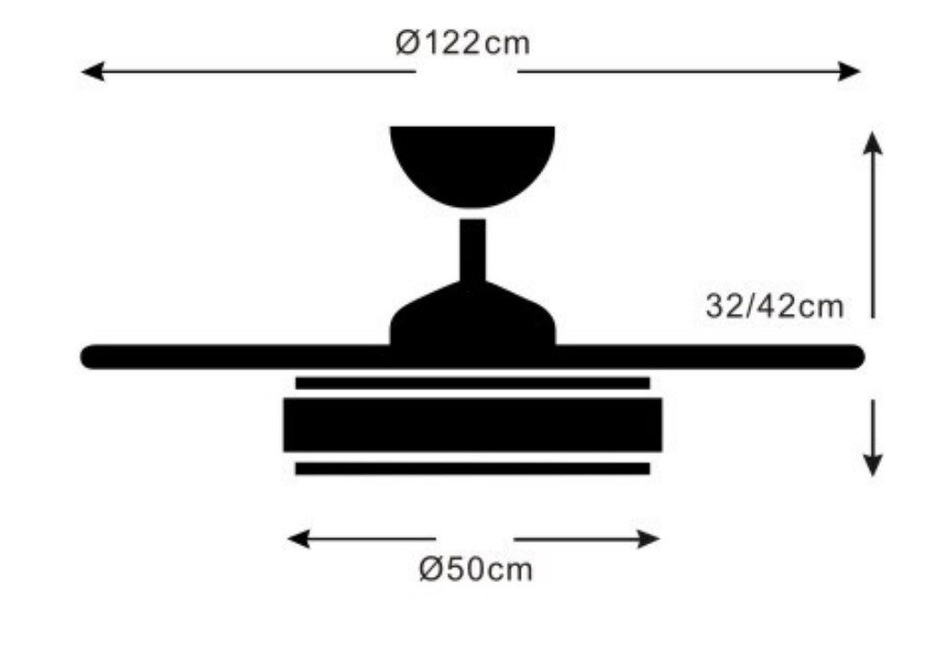 Medidas Ventilador de techo Ambra-XL de PB Lighting (Ø122cm) Blanco, con luz LED CCT 8000lm, control por app y mando - Ref PB90611.