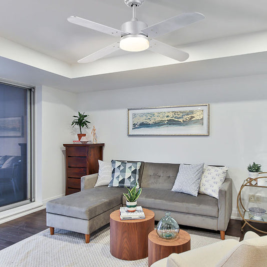 Detalles del Ventilador de Techo LED Shakespear Kenia B 2554 WH - Blanco, 107cm, 1800lm, 4 Aspas Reversibles, Motor DC, Luz 3000/4000/6500K, Mando a Distancia, Interlusa LuzGURÚ