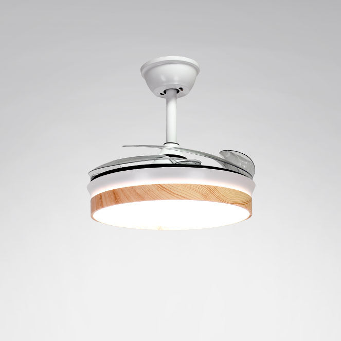 Detalles del Ventilador de Techo BELAIR COSMOS MINI (B-28400-40 WO), blanco/haya, con 4 aspas retráctiles de 91cm, luz LED integrada de 48W (4800 lm, 3000/4000/6000K), mando a distancia, modo verano/invierno y temporizador. Interlusa LUZGURÚ.