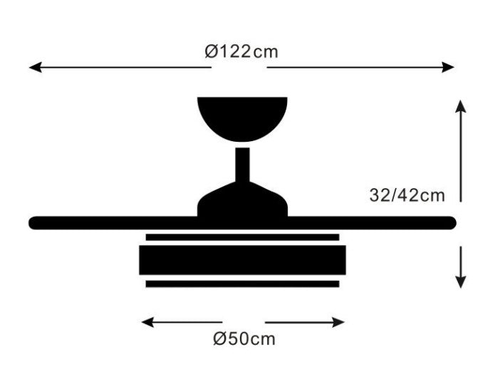 Medidas Ventilador de techo Chloe-XL de PB Lighting (Ø122cm) Blanco, con luz LED dimable CCT, app LampSmart Pro y mando - Ref PB70411.
