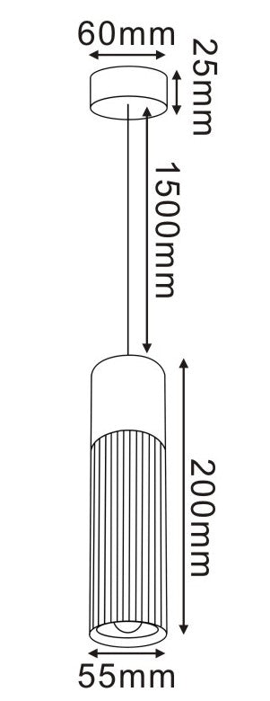 Medidas Colgante GU10 de Muñoz e Hijos (focos 70p) en color negro y oro mate con diseño tubular estriado - Ref 70C107.