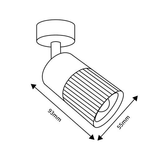 Medidas Plafón GU10 de Muñoz e Hijos (focos 70p) en color negro y oro mate con diseño estriado en la base - Ref 70P107.