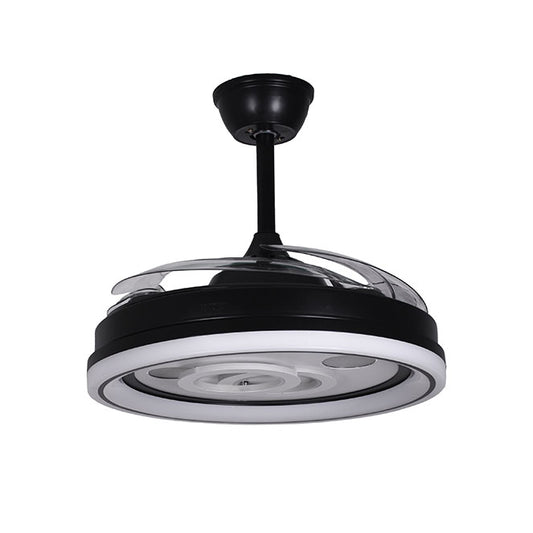 Detalles del Ventilador de Techo LED BELAIR DAFNE Negro (F-1017) de Interlusa: 4 aspas retráctiles, 108cm, 72W LED, 3000-4000-6000K, mando a distancia, función verano/invierno. LUZGURÚ.