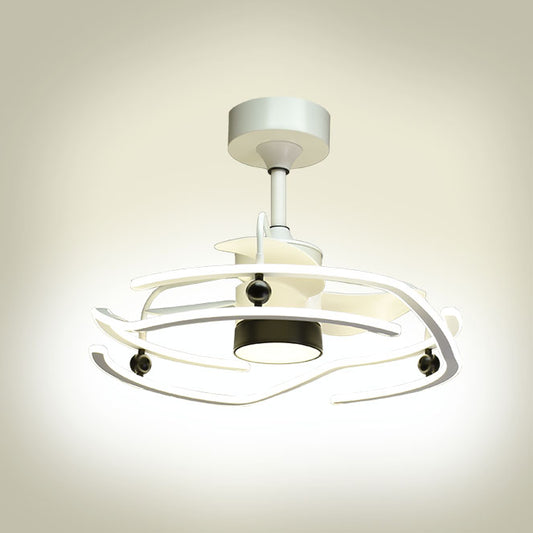 Detalles del Ventilador de Techo LED Belair Alison F-1060 de Interlusa: Diseño blanco de 63cm con 3 aspas, luz LED ajustable (3000K-6000K), mando a distancia, temporizador y modo verano/invierno. Luzgurú.