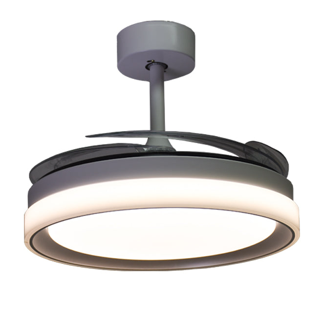 Detalles del Ventilador de Techo LED BELAIR KIGALI F-3001 SL de Interlusa: 108cm, 6480lm, 6 velocidades, 4 aspas retráctiles, blanco/plata, luz LED 72W (3000K/4000K/6000K), mando a distancia incluido. Luzgurú.