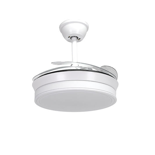 Detalles del Ventilador de Techo LED Belair Asgard Mini (F1005-40) Blanco de Interlusa: 91cm, 4 Aspas Retráctiles, Luz Ajustable 48W (3000-6000K), Motor DC Silencioso, Mando a Distancia Incluido. Luzgurú.