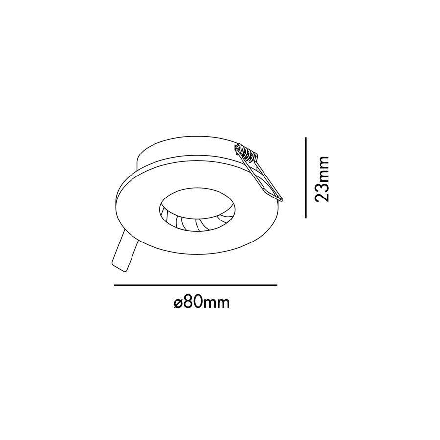 Diagrama de medidas de la luz empotrable WET blanca FARO 02100801, luminaria IP44 para baño e interior con bombilla GU10 LED, acero y cristal para iluminación húmeda