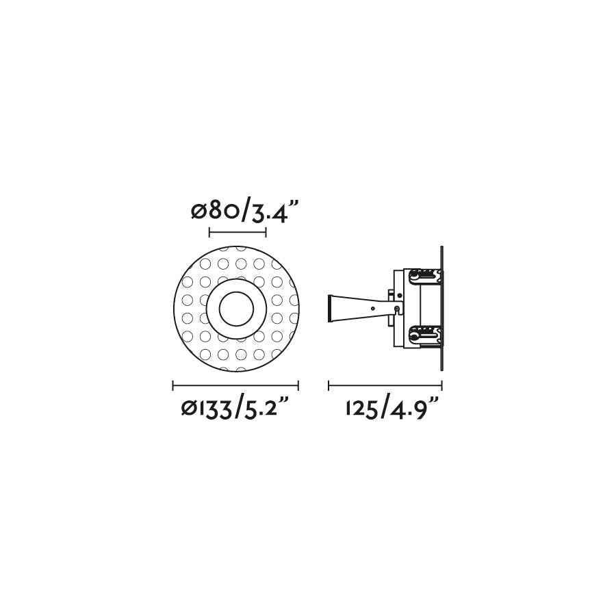 Diagrama de medidas y dimensiones de la luminaria empotrable FRESH blanco sin marco IP65 trimless FARO 02400101, instalación interior en aluminio mate GU10 LED para proyectos comerciales y hospitality
