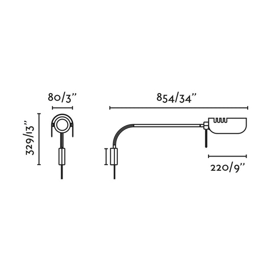 Diagrama de medidas del Aplique de Pared MARTINICA XL Azul FARO 20040-134, luminaria de superficie orientable en acero para luz de lectura y ambiente interior