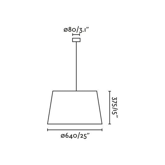 Diagrama de medidas de la lámpara de suspensión WINDSOR colgante negra con pantalla de lino de FARO, modelo 20229-153, diseño moderno en acero negro mate, luminaria interior para iluminación ambiente con casquillo E27 LED, colección 2022